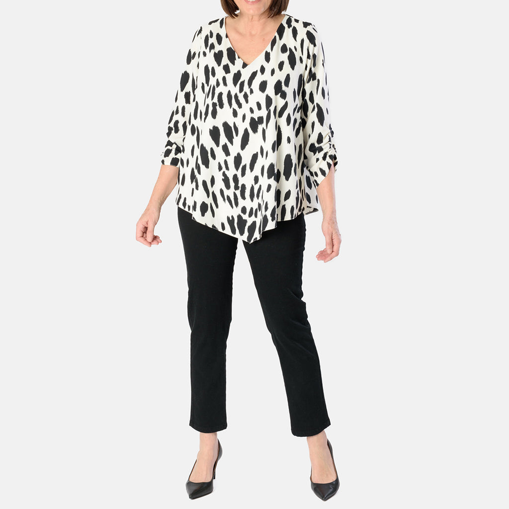 Emily Animal Printed V-neck Top (Size - 12) - Black & White_8027630