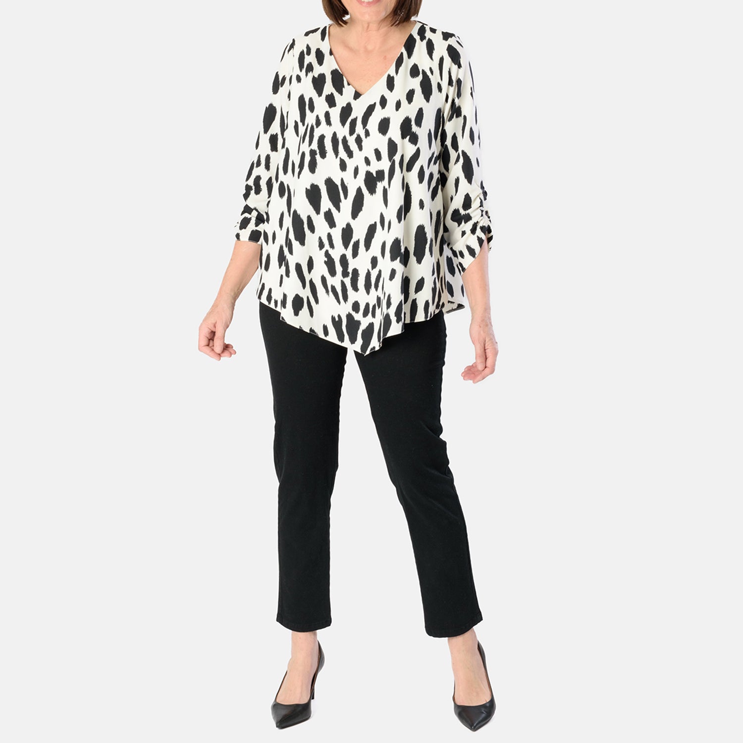 Emily Animal Printed V-neck Top (Size - 12) - Black & White_8027630