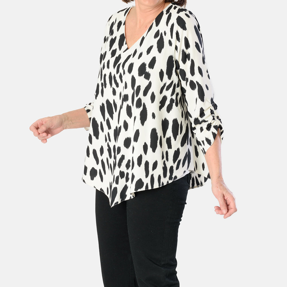 Emily Animal Printed V-neck Top (Size - 12) - Black & White_8027630_1