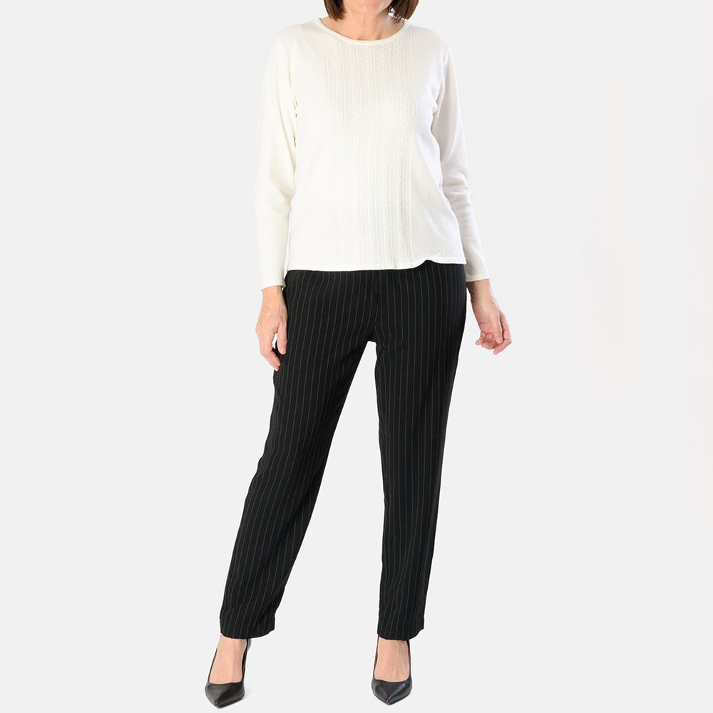 Emily Pinstripe Tapered Trouser (Size - 12) - Black_8027635