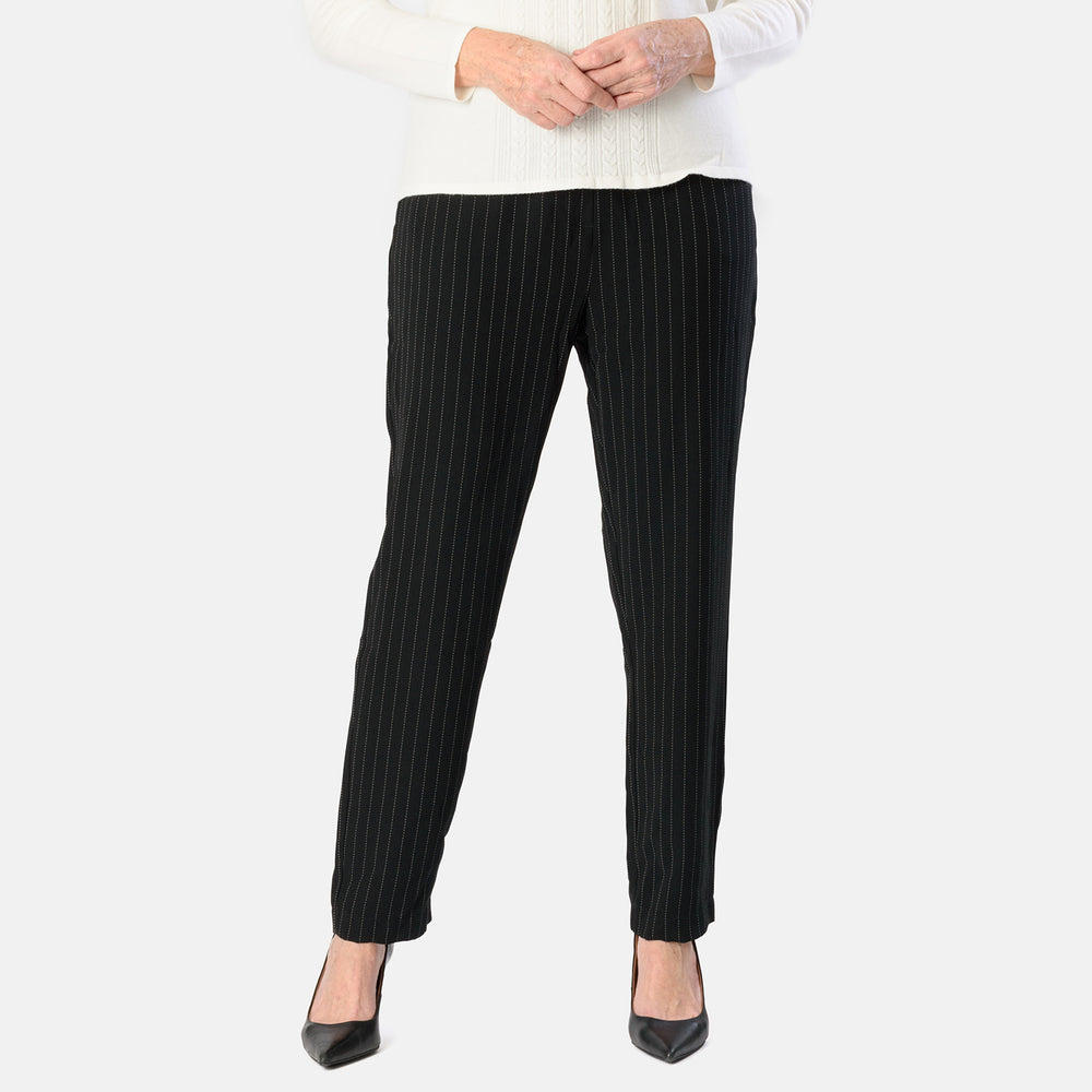 Emily Pinstripe Tapered Trouser (Size - 12) - Black_8027635_1