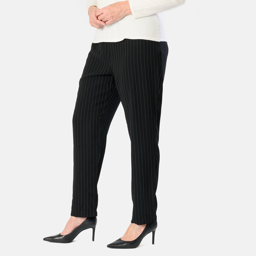 Emily Pinstripe Tapered Trouser (Size - 12) - Black_8027635_2