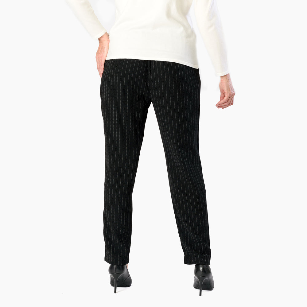 Emily Pinstripe Tapered Trouser (Size - 12) - Black_8027635_3
