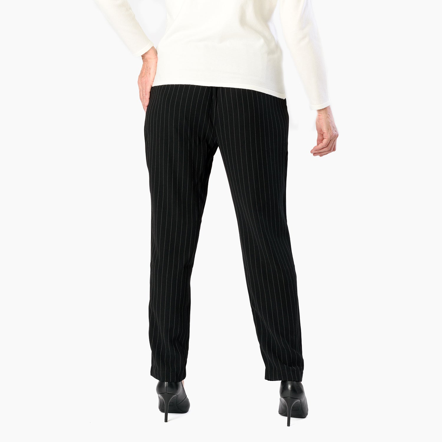 Emily Pinstripe Tapered Trouser (Size - 12) - Black_8027635_3