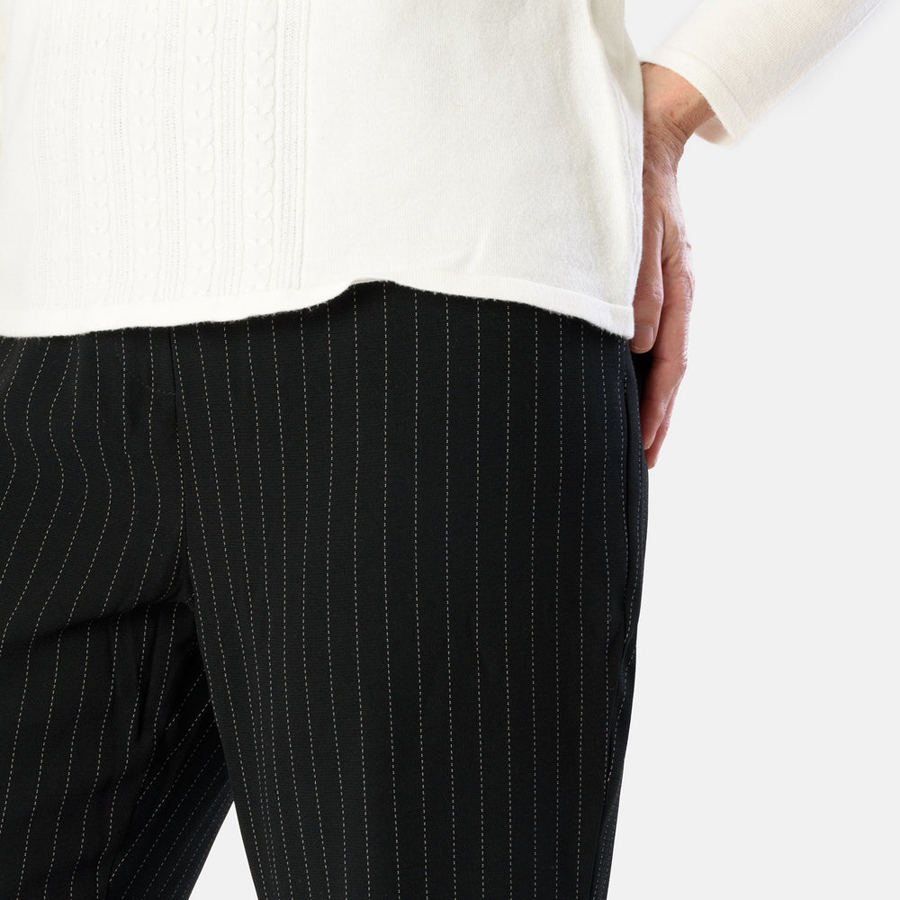 Emily Pinstripe Tapered Trouser (Size - 12) - Black_8027635_4