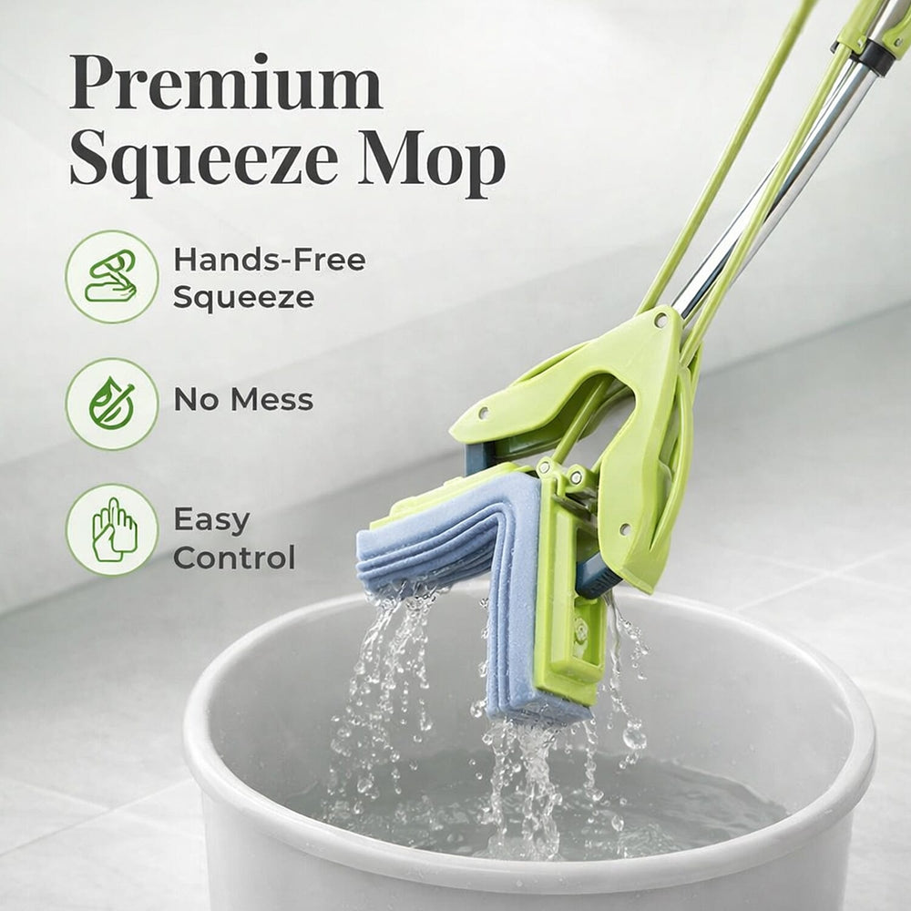 Floor Mop for Easy Squeeze! - Absorbent PVA, 3-Section Stainless Steel Handle Plus Extra Head (122cm) - Green