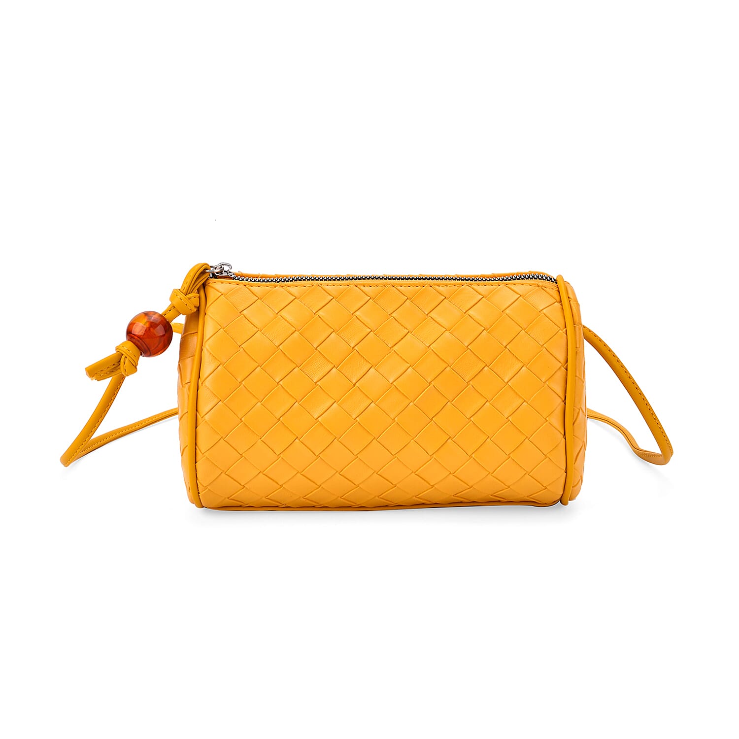 Fully Lined Woven Pattern Crossbody Bag - Yellow