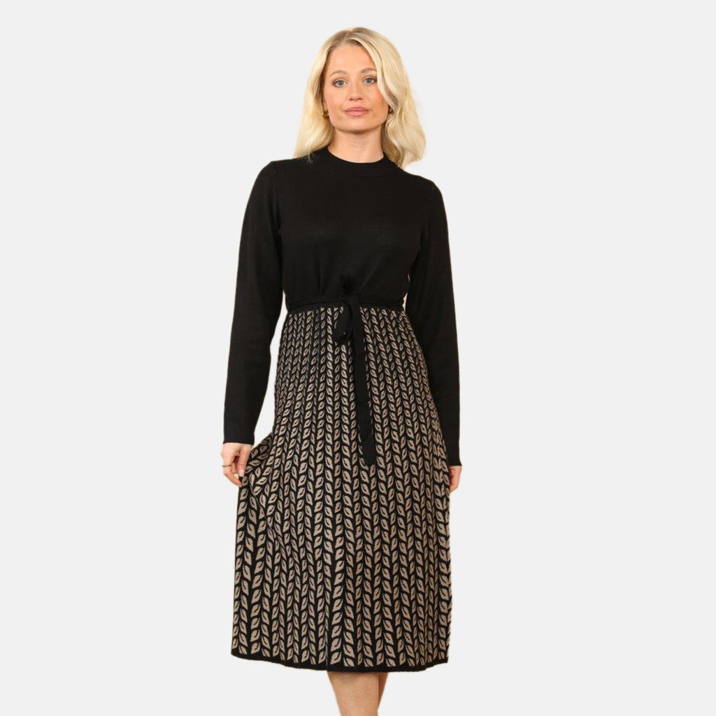 Chevron Print Knitted Dress (Size - M/L) - Black_8033481