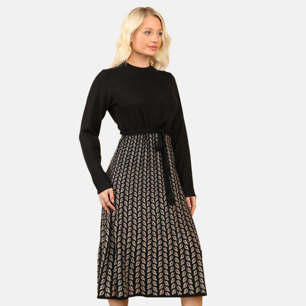 Chevron Print Knitted Dress (Size - M/L) - Black_8033481_1