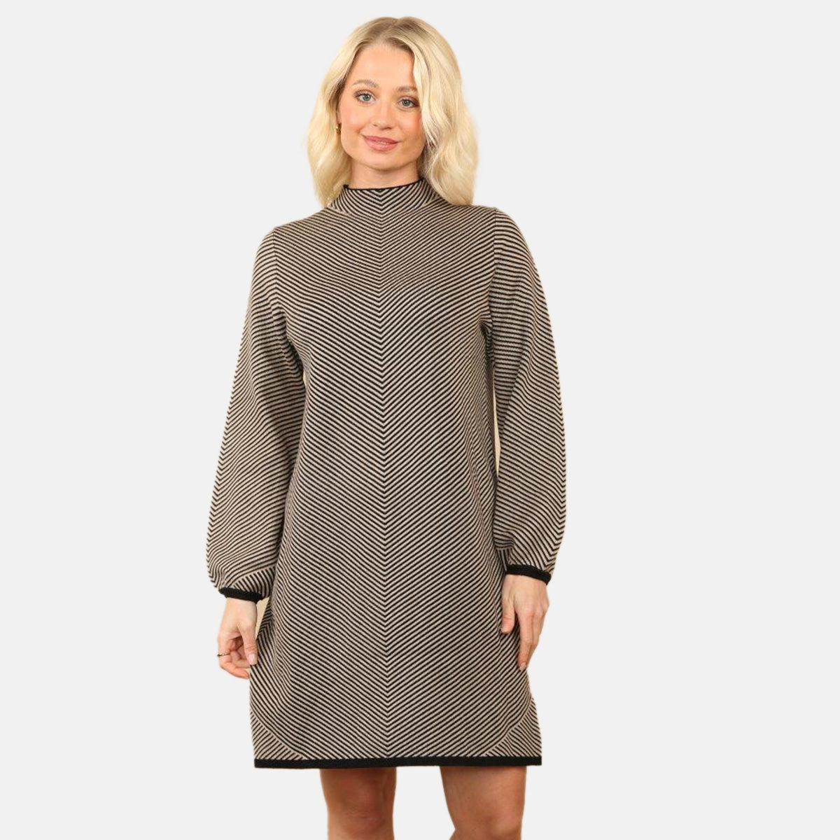 Anamor Classic Striped Knit Midi Dress (Size - L/XL) - Beige_8033485_1