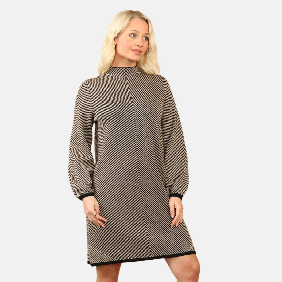 Anamor Classic Striped Knit Midi Dress (Size - L/XL) - Beige_8033485_2