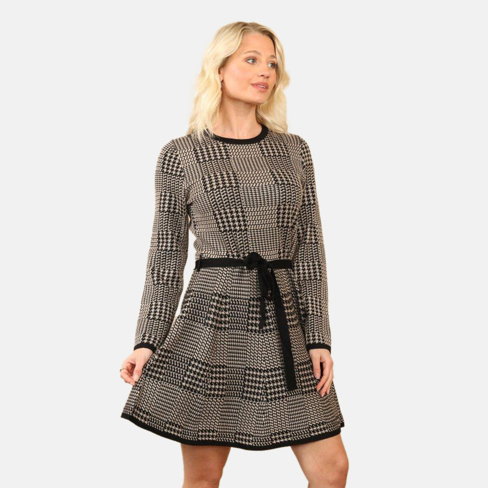 Anamor Vintage Checkered Knitted Midi Dress (Size - M/L) - Beige_8033486_1