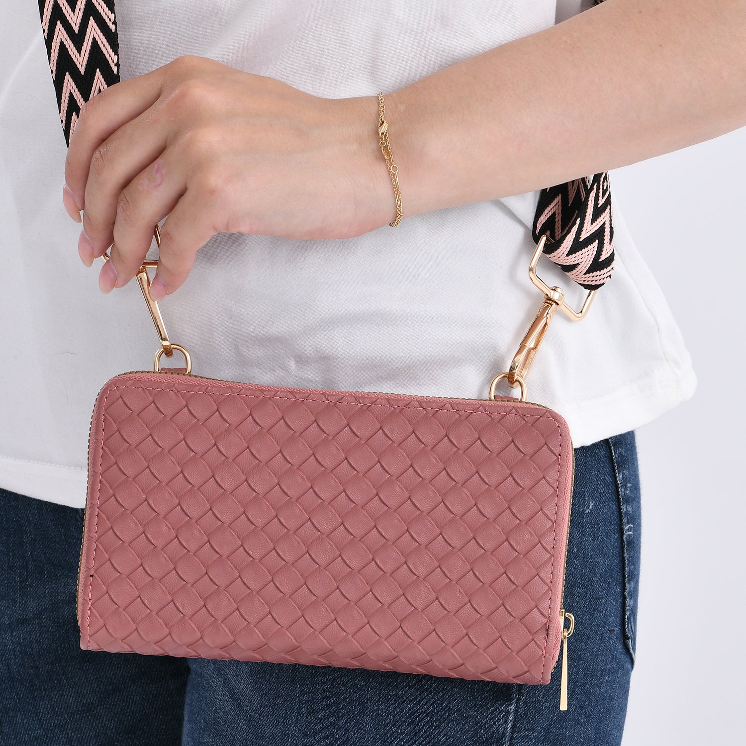 Stylish Crossbody Messenger Bag with Adjustable Strap & Card Slots - Pink_8044098_2