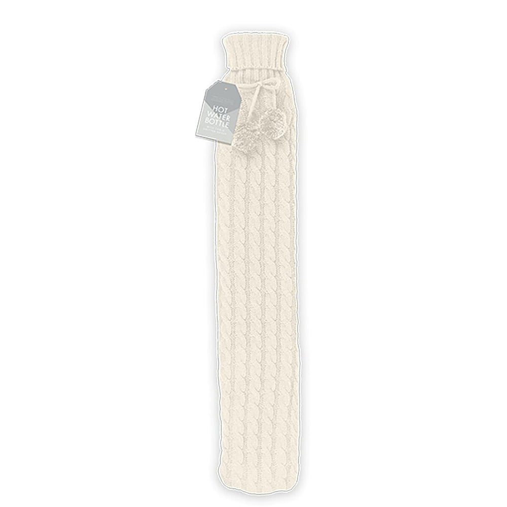 THE BIG GIFTING CLOSEOUT - Cable Knitted Long Hot Water Bottle 2L - Cream