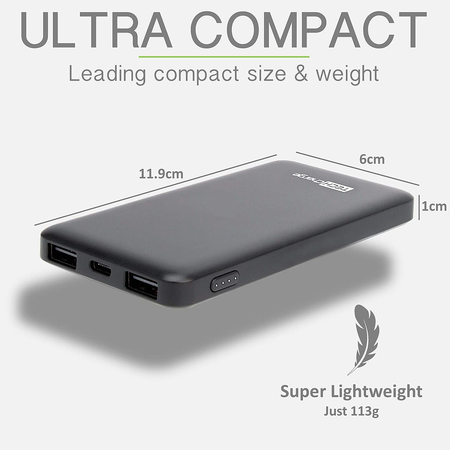 5000mAh Power Bank with USB Cable - Black