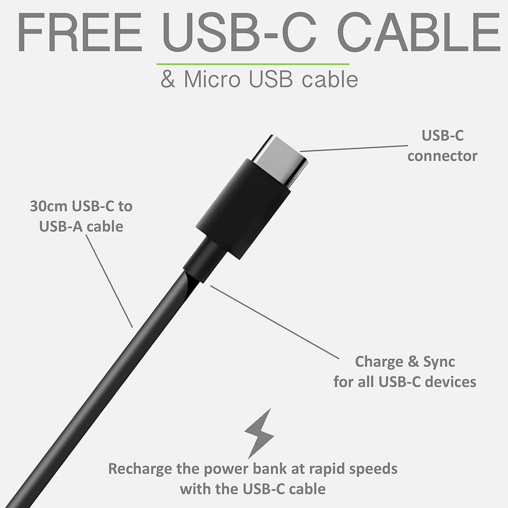 5000mAh Power Bank with USB Cable - Black