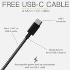 5000mAh Power Bank with USB Cable - Black