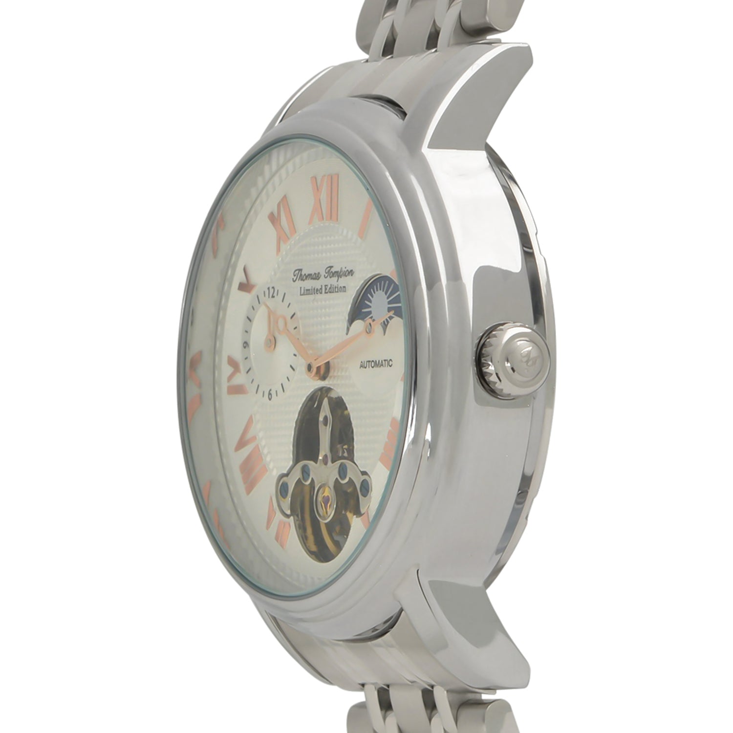Thomas Tompion Automatic Movt. 3ATM Water Resistance Silver Dial Mens Watch with Silver Colour Stainless Steel Strap_8047951_1