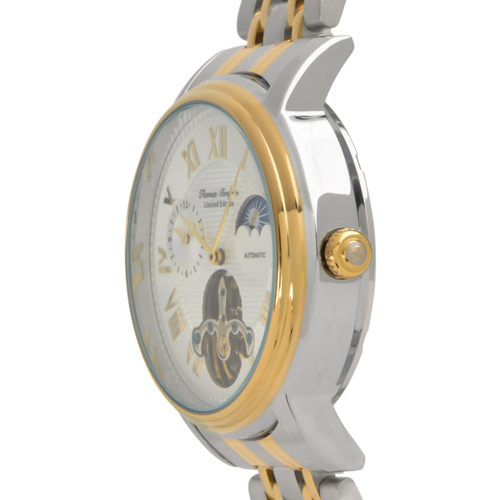 Thomas Tompion Automatic Movt. 3ATM WR Silver Dial with Gold Colour Top Ring Mens Watch with Two Tone Stainless Steel Strap_8047952_1