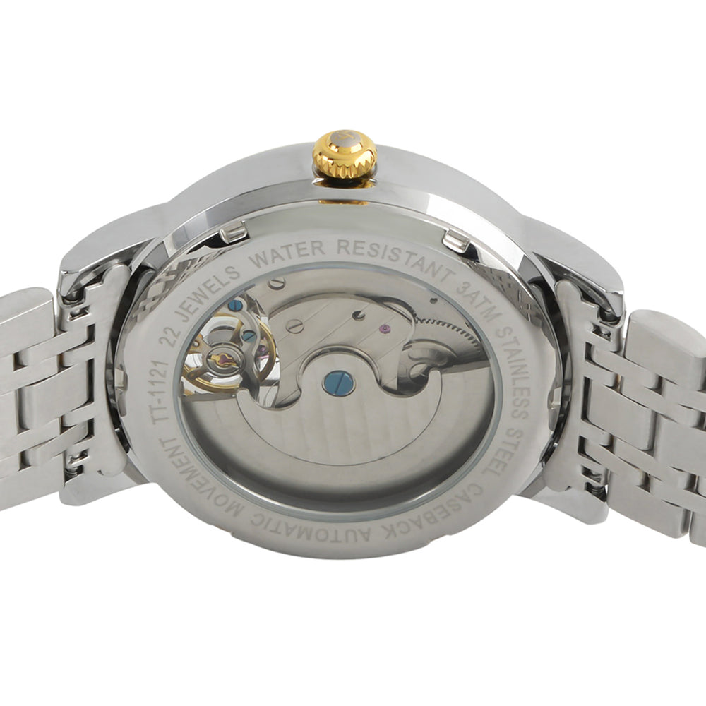 Thomas Tompion Automatic Movt. 3ATM WR Silver Dial with Gold Colour Top Ring Mens Watch with Two Tone Stainless Steel Strap_8047952_2