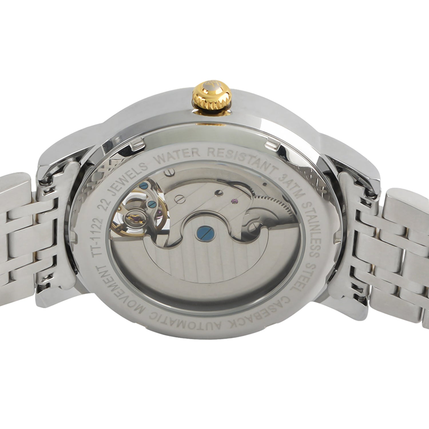 Thomas Tompion Automatic Movt. 3ATM WR Black Dial with Gold Colour Top Ring Mens Watch with Two Tone Stainless Steel Strap_8047953_2