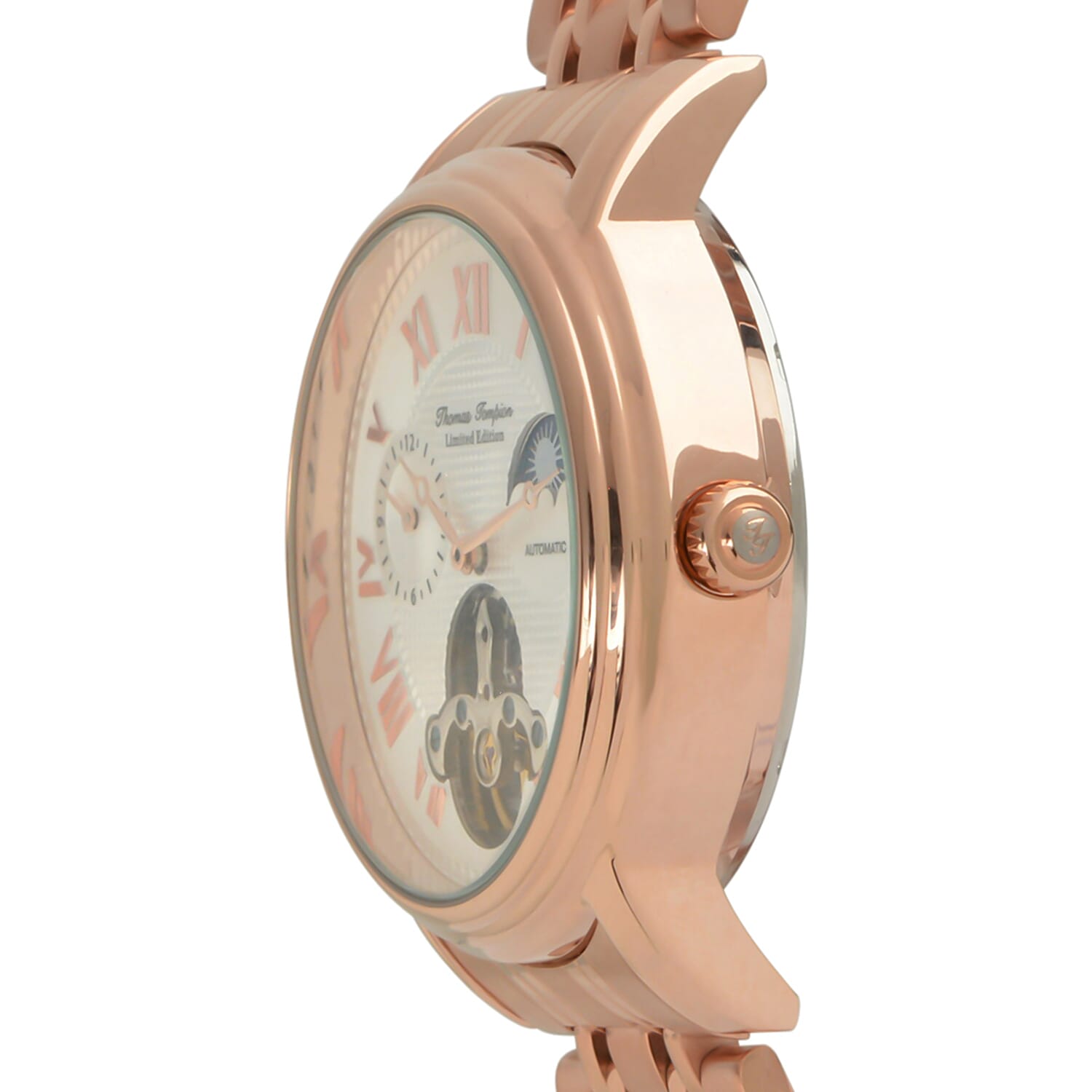 Thomas Tompion Automatic Movt. 3ATM WR Silver Dial with Rose Gold Top Ring Mens Watch with Rose Colour Stainless Steel Strap