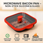 Microwave Pan - Non-Stick Silicone & Glass Cookware with Grilling Ridges - Red