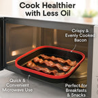 Microwave Pan - Non-Stick Silicone & Glass Cookware with Grilling Ridges - Red