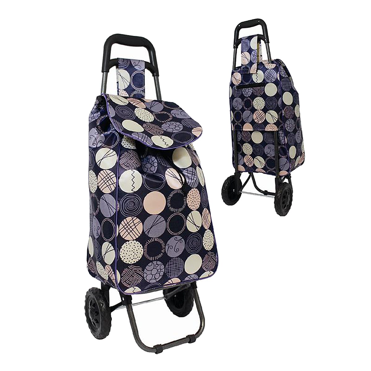 Effortless 59L Extra-Large Spot Printed Shopper Trolley with Secure Zippered Pocket - Black