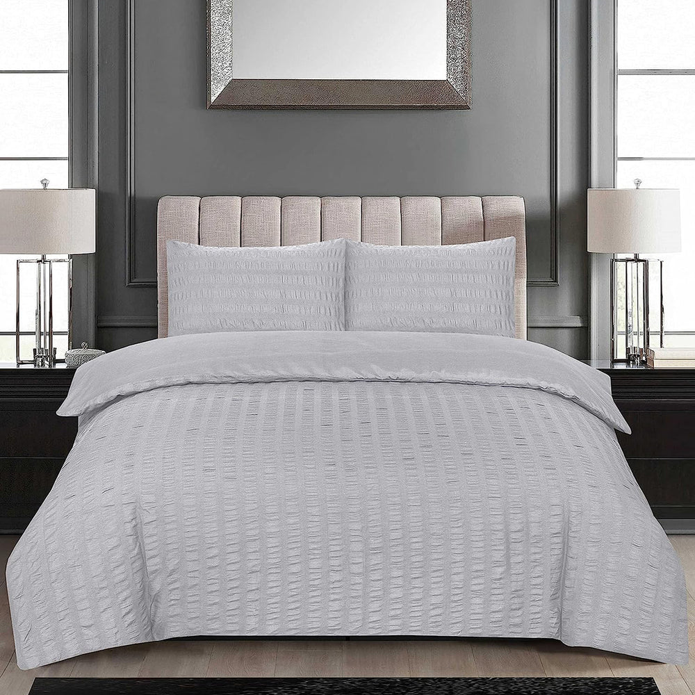 One Time Closeout - Copenhagen Stockholm Seersucker Duvet Cover Set (Size Double) - Silver_8053332
