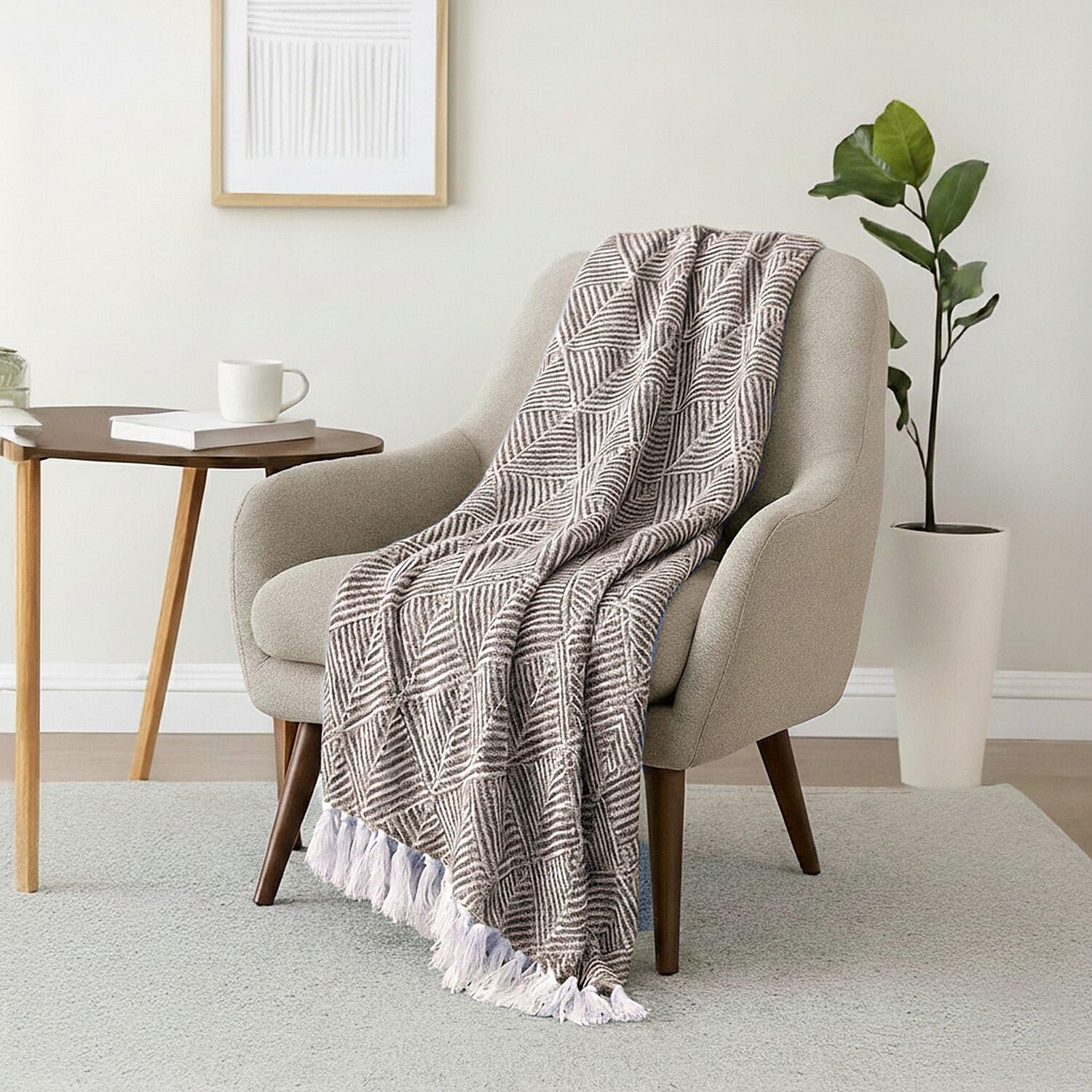 Green Living Collective Cotton Throw Blanket (Size 200x170 cm) - Beige