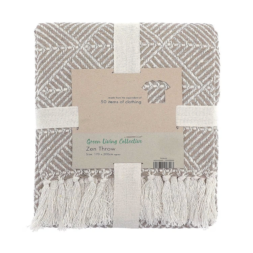 Green Living Collective Cotton Throw Blanket (Size 200x170 cm) - Beige
