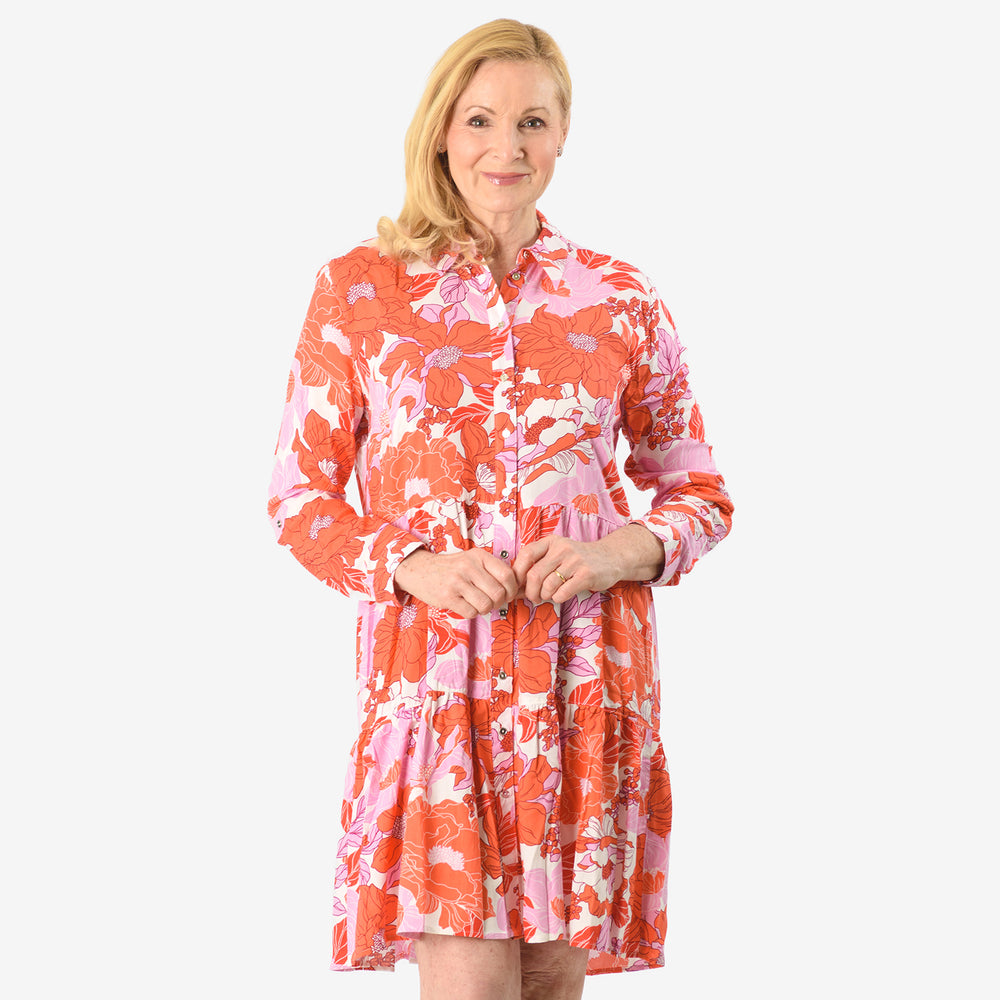Closeout Deal Printed Tunic Top (Size 22) - Orange Purple_8061662