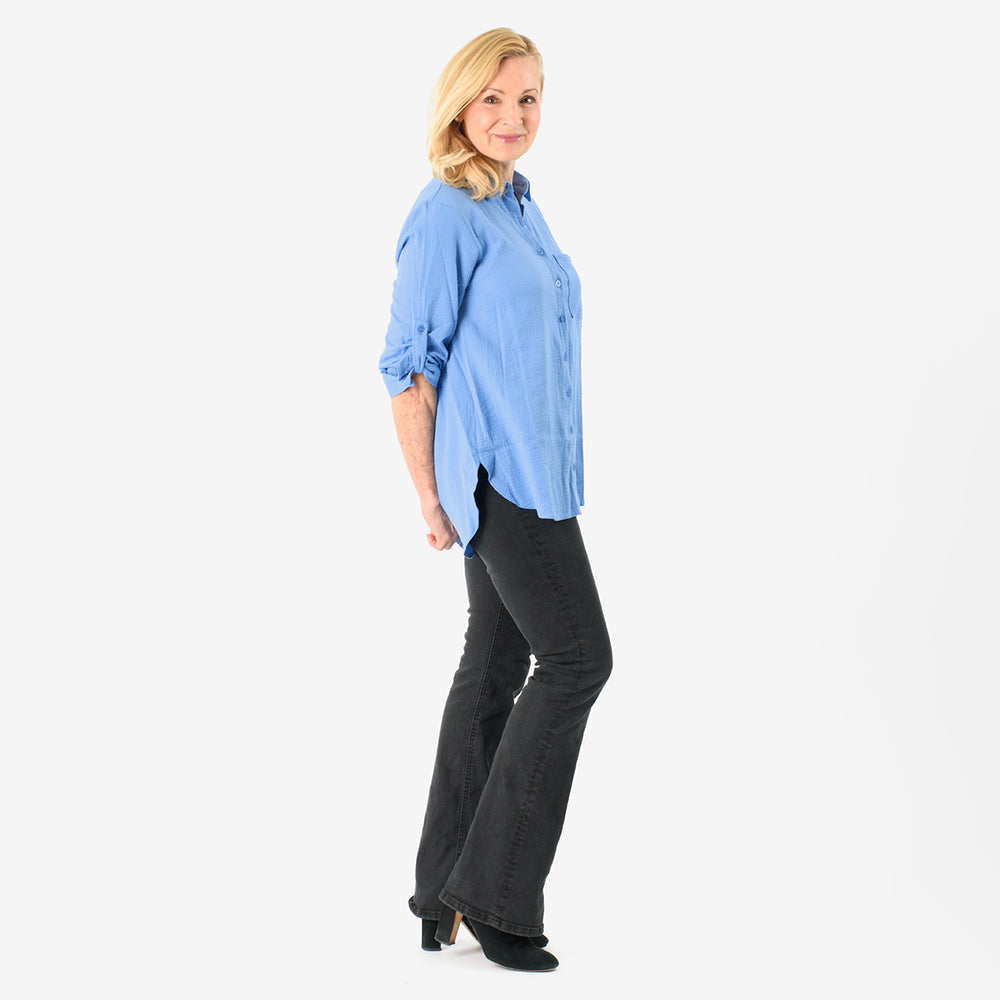 Close Out Deal - 100% Cotton Button Down Classic V-Neck Shirt (Size 18) - Blue_8062695_2