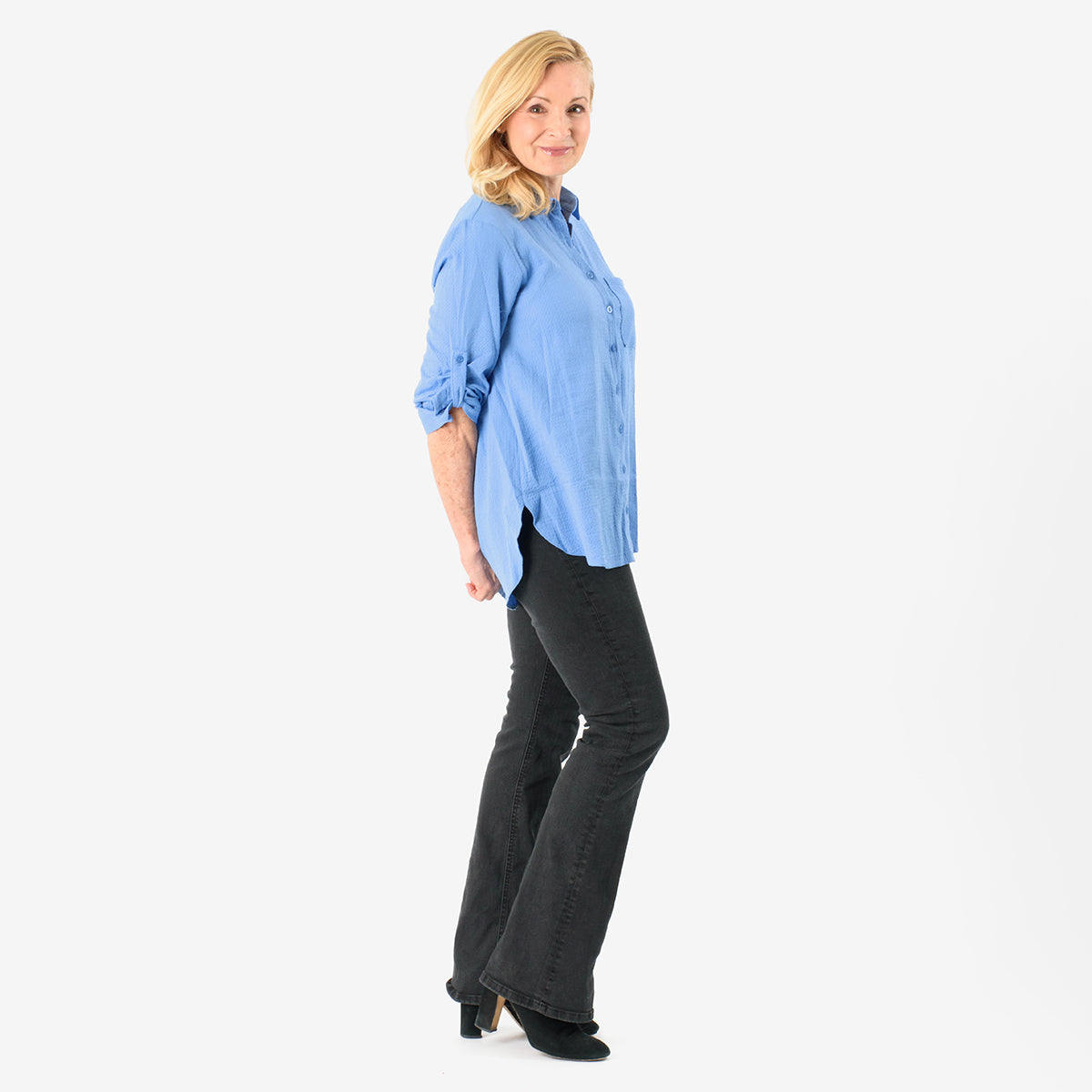 Close Out Deal - 100% Cotton Button Down Classic V-Neck Shirt (Size 18) - Blue_8062695_2