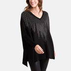 Chilli Charm Diamante V-Neck Relaxed Jumper (One Size) - Black_8064491