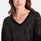 Chilli Charm Diamante V-Neck Relaxed Jumper (One Size) - Black_8064491_1