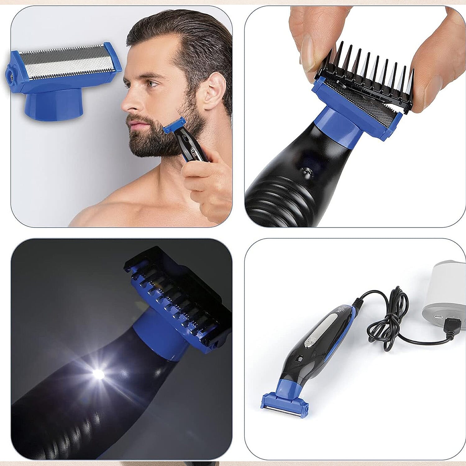 MAXXMEE Electric Beard and Hair Trimmer for Styling with 4 Trim Attachments - Black