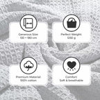 100% Cotton Waffle Throw Blanket with Fringes (180x130 cm) - Grey
