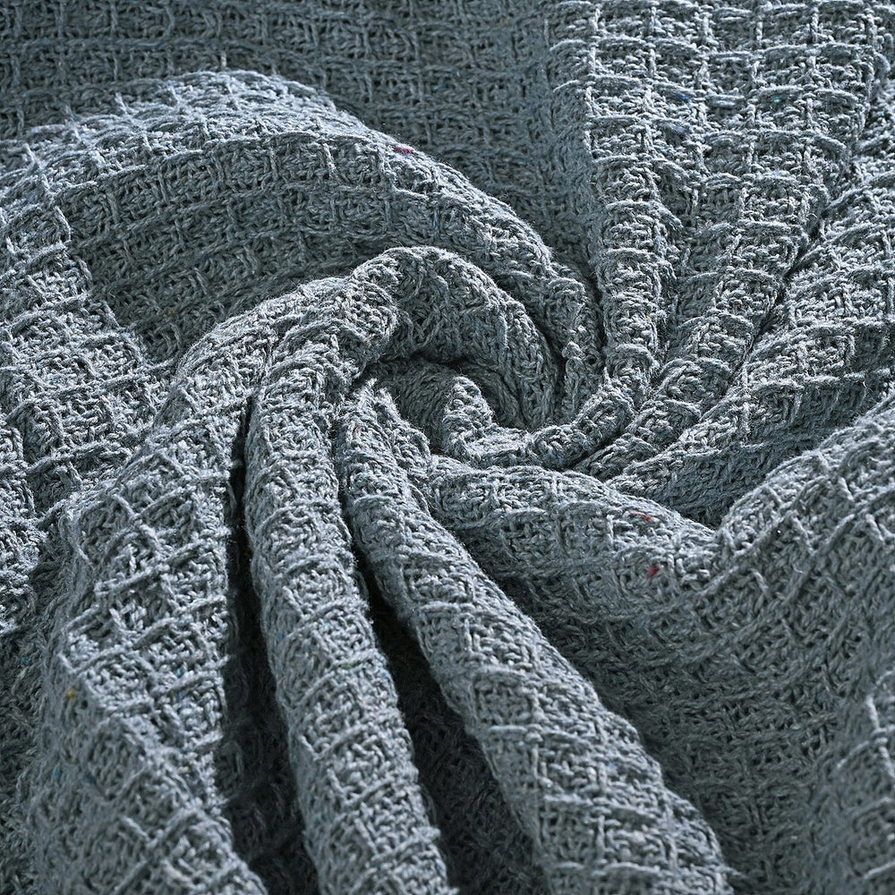 100% Cotton Waffle Throw Blanket with Fringes (180x130 cm) - Grey