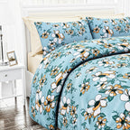 Hush Heaven 3-Piece Floral Print Duvet Set with Pillow Covers - Storage Bag (Size Double) - Blue