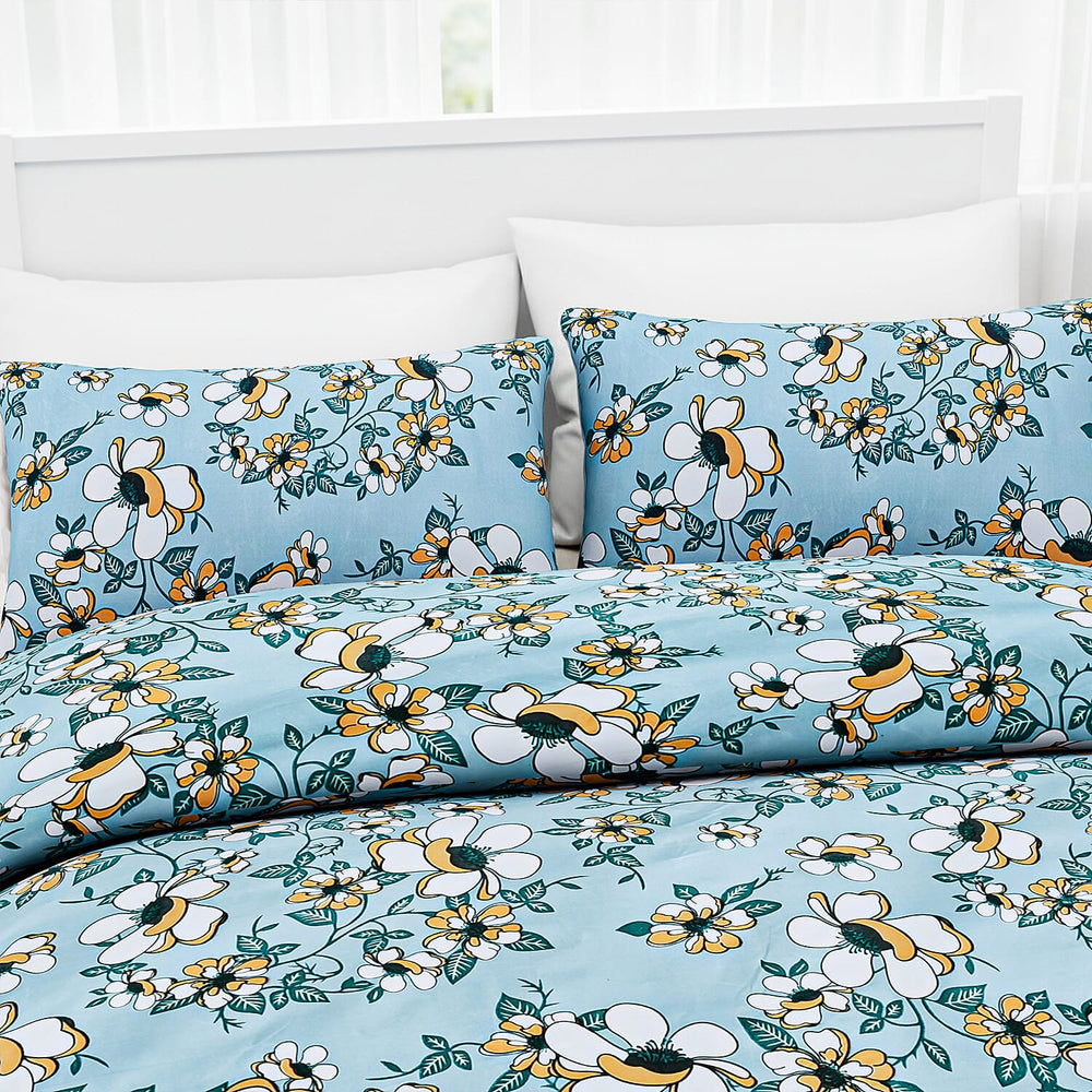 Hush Heaven 3-Piece Floral Print Duvet Set with Pillow Covers - Storage Bag (Size Double) - Blue