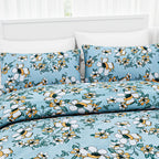 Hush Heaven 3-Piece Floral Print Duvet Set with Pillow Covers - Storage Bag (Size Double) - Blue