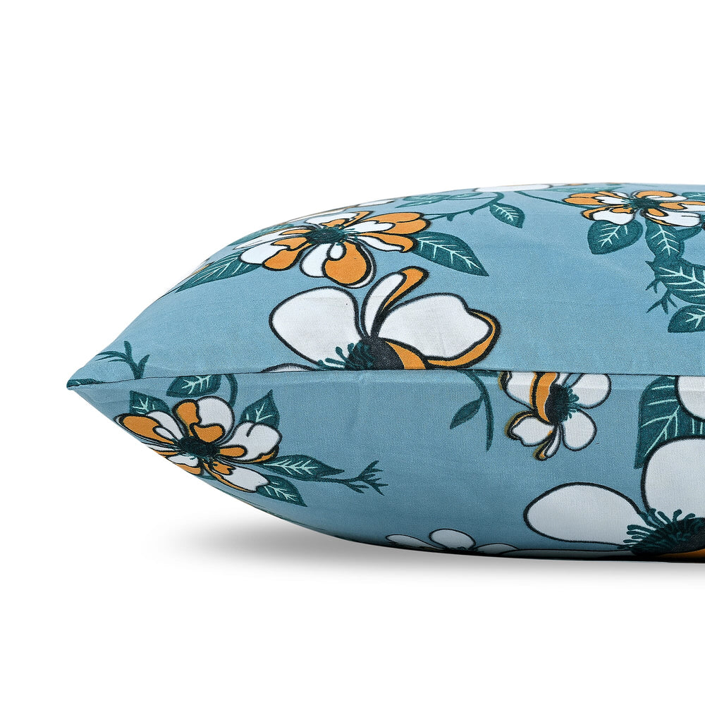 Hush Heaven 3-Piece Floral Print Duvet Set with Pillow Covers - Storage Bag (Size Double) - Blue