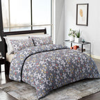 Homesmart 3-Piece Floral Print Duvet Set with Pillow Covers & Storage Bag (Size Double) - Grey_8083257_1