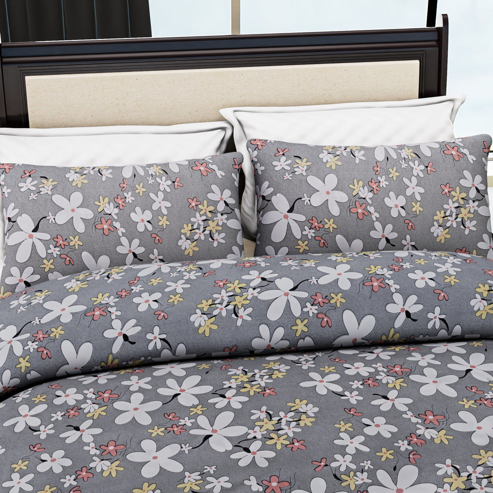 Homesmart 3-Piece Floral Print Duvet Set with Pillow Covers & Storage Bag (Size Double) - Grey_8083257_3