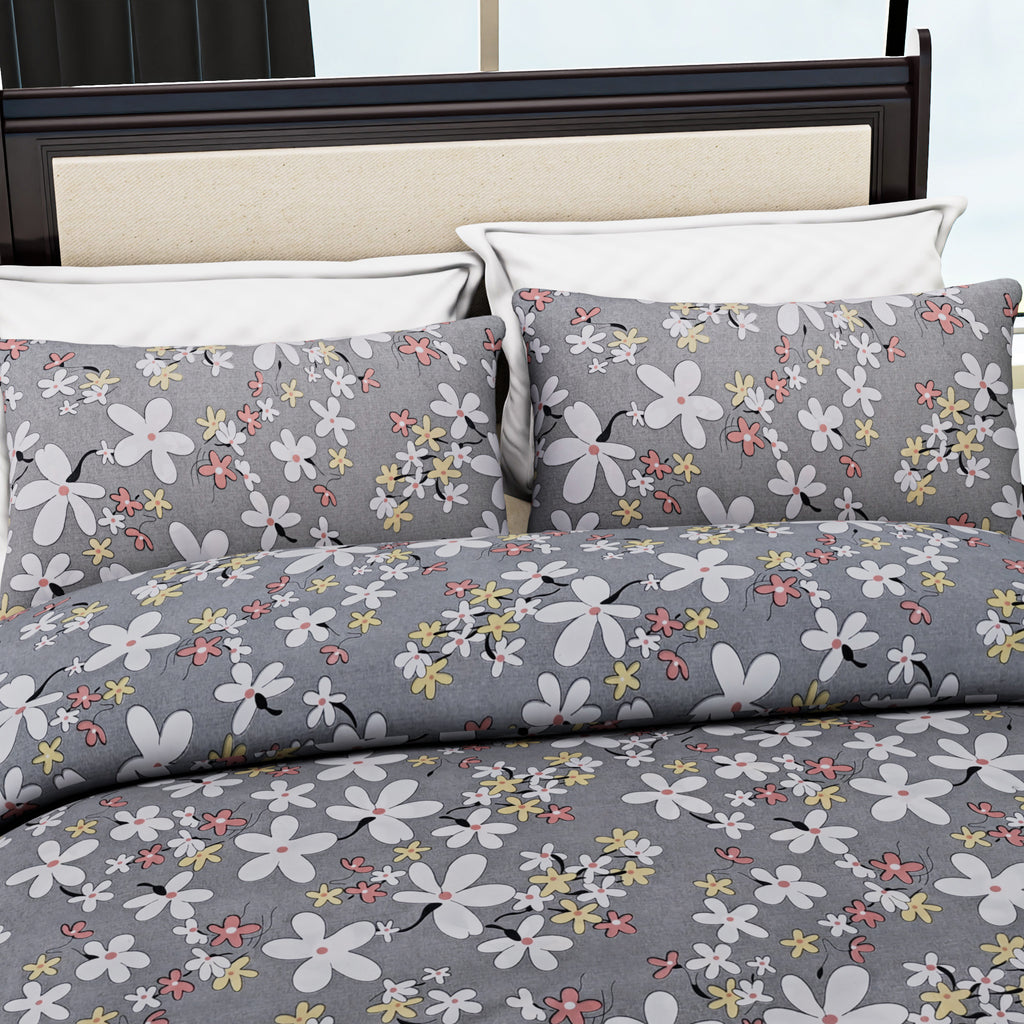 Homesmart 3-Piece Floral Print Duvet Set with Pillow Covers & Storage Bag (Size Double) - Grey_8083257_3