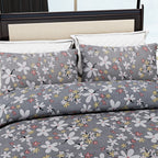 Homesmart 3-Piece Floral Print Duvet Set with Pillow Covers & Storage Bag (Size Double) - Grey_8083257_4