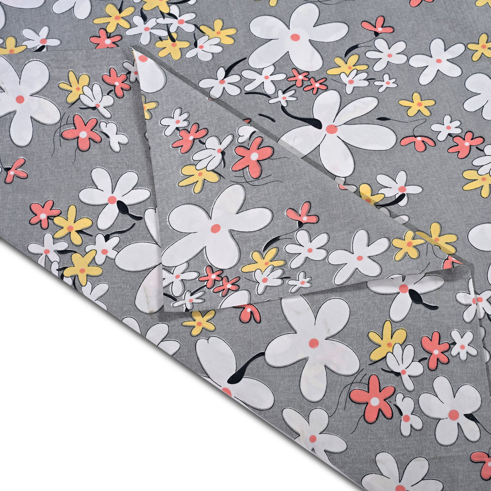 Homesmart 3-Piece Floral Print Duvet Set with Pillow Covers & Storage Bag (Size Double) - Grey_8083257_8