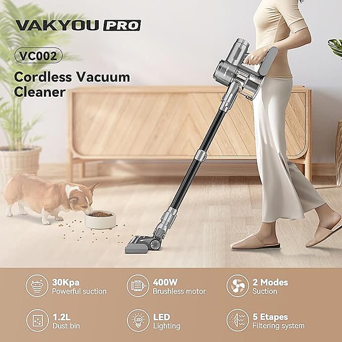 LAST CHANCE OFFER -VAKYOU PRO - VC002 Cordless Vacuum Cleaner with LED Touch Display - Grey